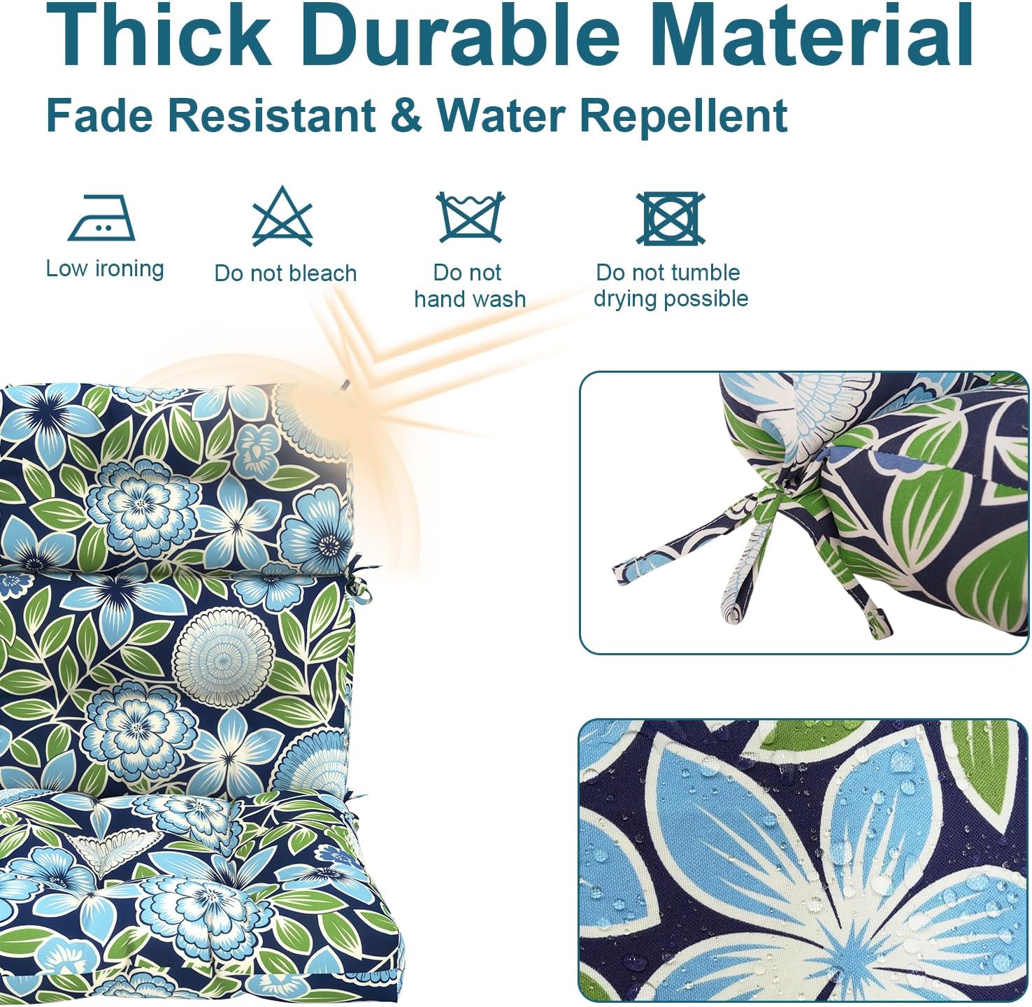 DYTXIII Outdoor High Back Chair Cushions Set of 2, Water Repellent Tufted Rocking Seat Cushions Replacement 44 x 22 Inch, Seat & Back Chair Pads for Patio, Balcony and Indoor Use -Azure Symphony‌
