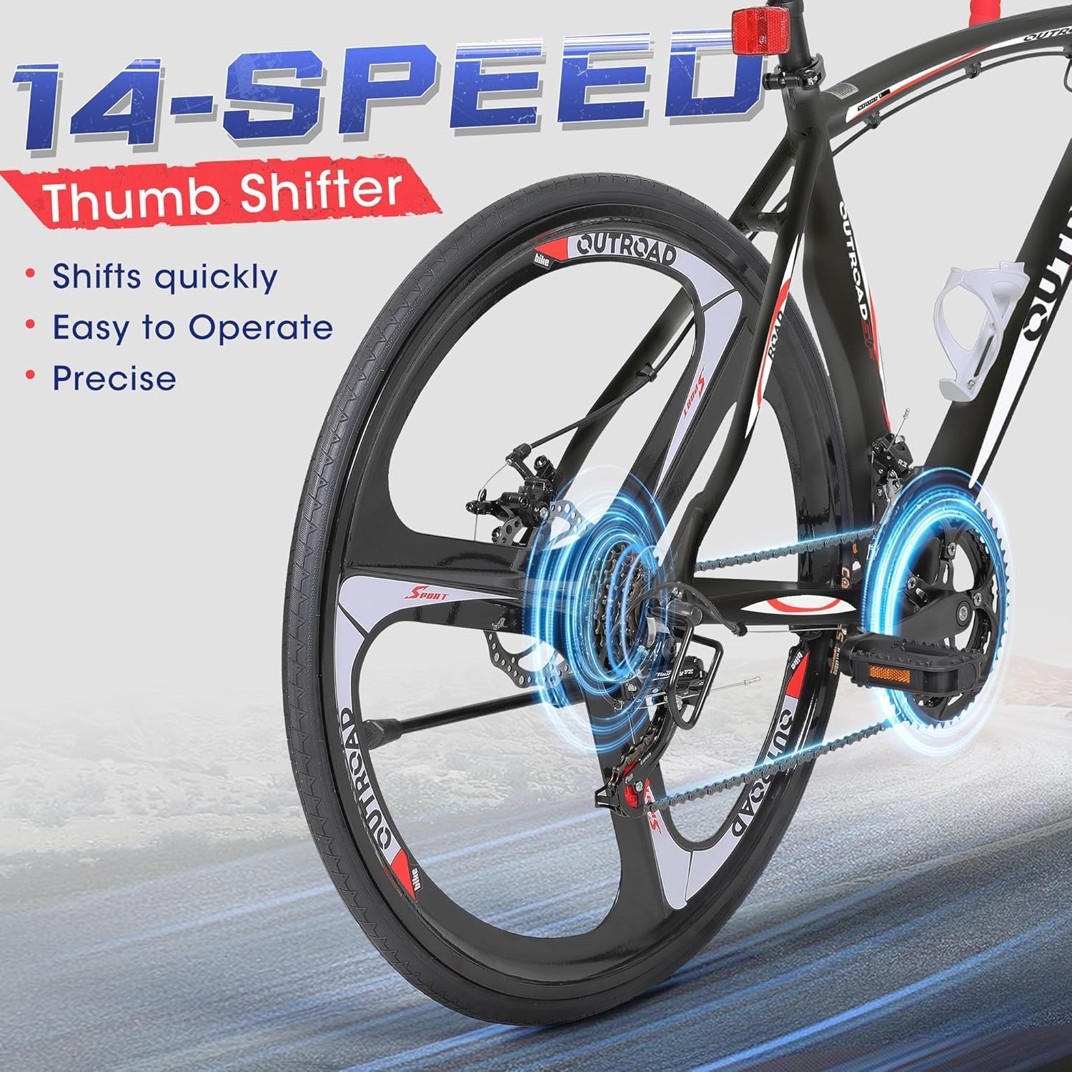 Road Bike 14-21Speed 700C Wheel with Light Aluminum Alloy Frame Commuter Bicycle with Dual Disc/V Brakes for Women and Men Black,White,Blue,Red