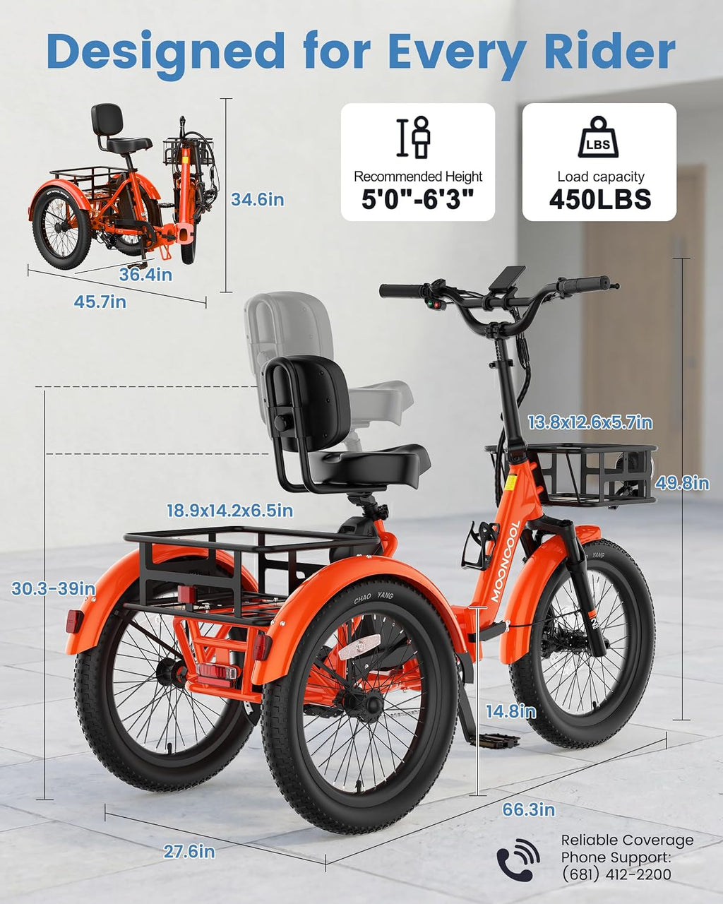 MOONCOOL Electric Trike for Adults, 500W/750W 48V Electric Tricycle for Adults, 20'x3.0' Fat Tire 3 Wheel Electric Bike, Folding Aluminum Adult Tricycle with Removable Battery