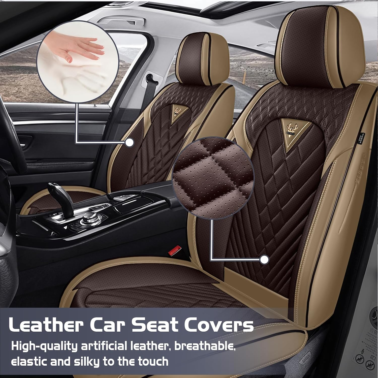 Car Seat Covers for Jeep Renegade 2015-2023, Waterproof Nappa Leather Full Set Seat Cover, Anti-Slip and Comfortable Automotive Seat Protector&Accessories(Brown Coffee)