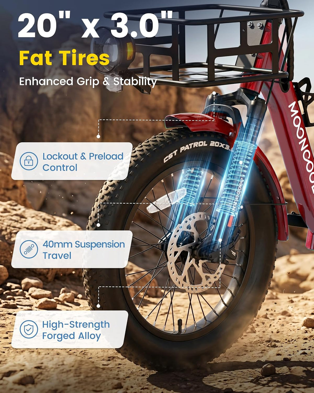 MOONCOOL Electric Trike for Adults, 500W/750W 48V Electric Tricycle for Adults, 20'x3.0' Fat Tire 3 Wheel Electric Bike, Folding Aluminum Adult Tricycle with Removable Battery