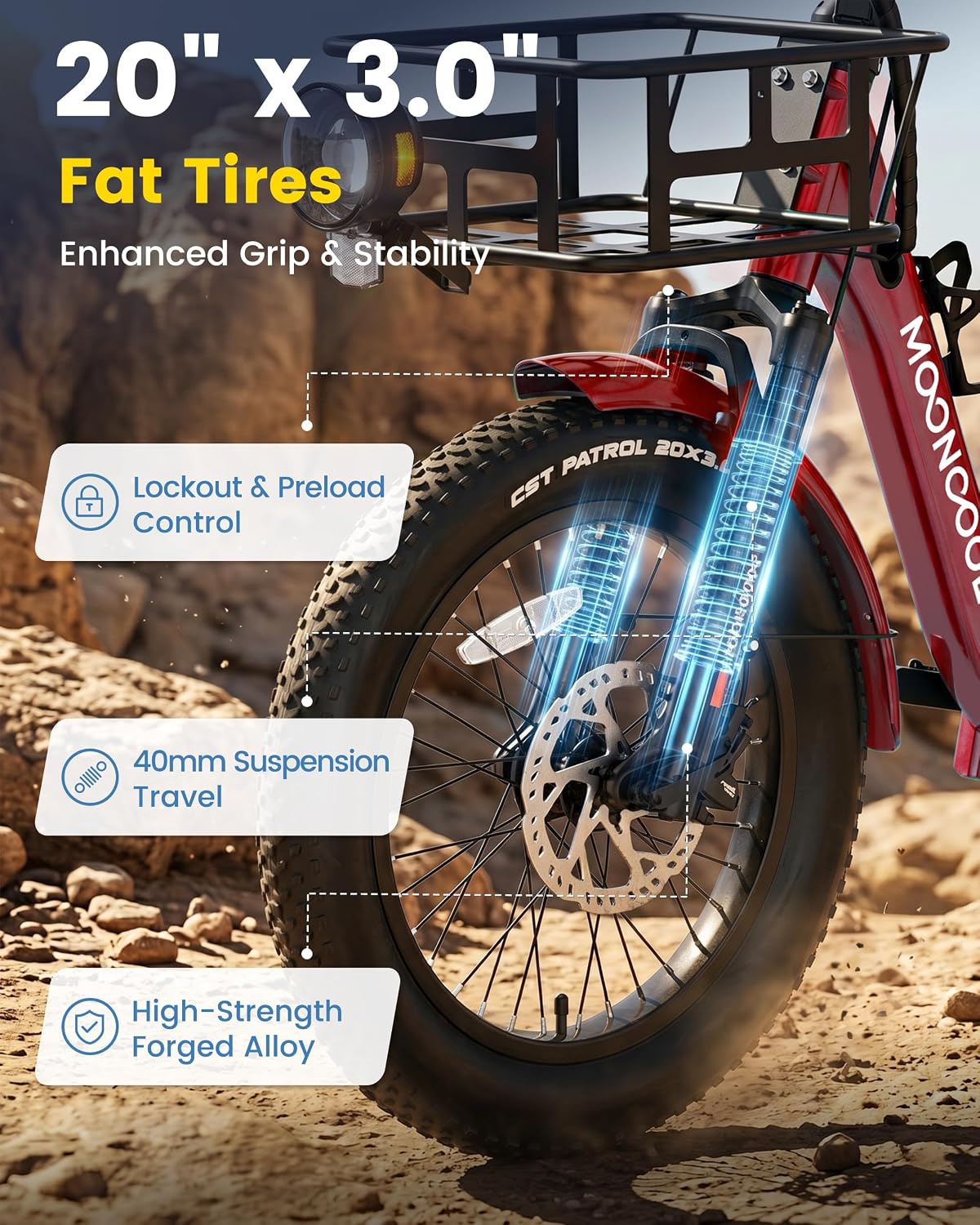 MOONCOOL Electric Trike for Adults, 500W/750W 48V Electric Tricycle for Adults, 20'x3.0' Fat Tire 3 Wheel Electric Bike, Folding Aluminum Adult Tricycle with Removable Battery