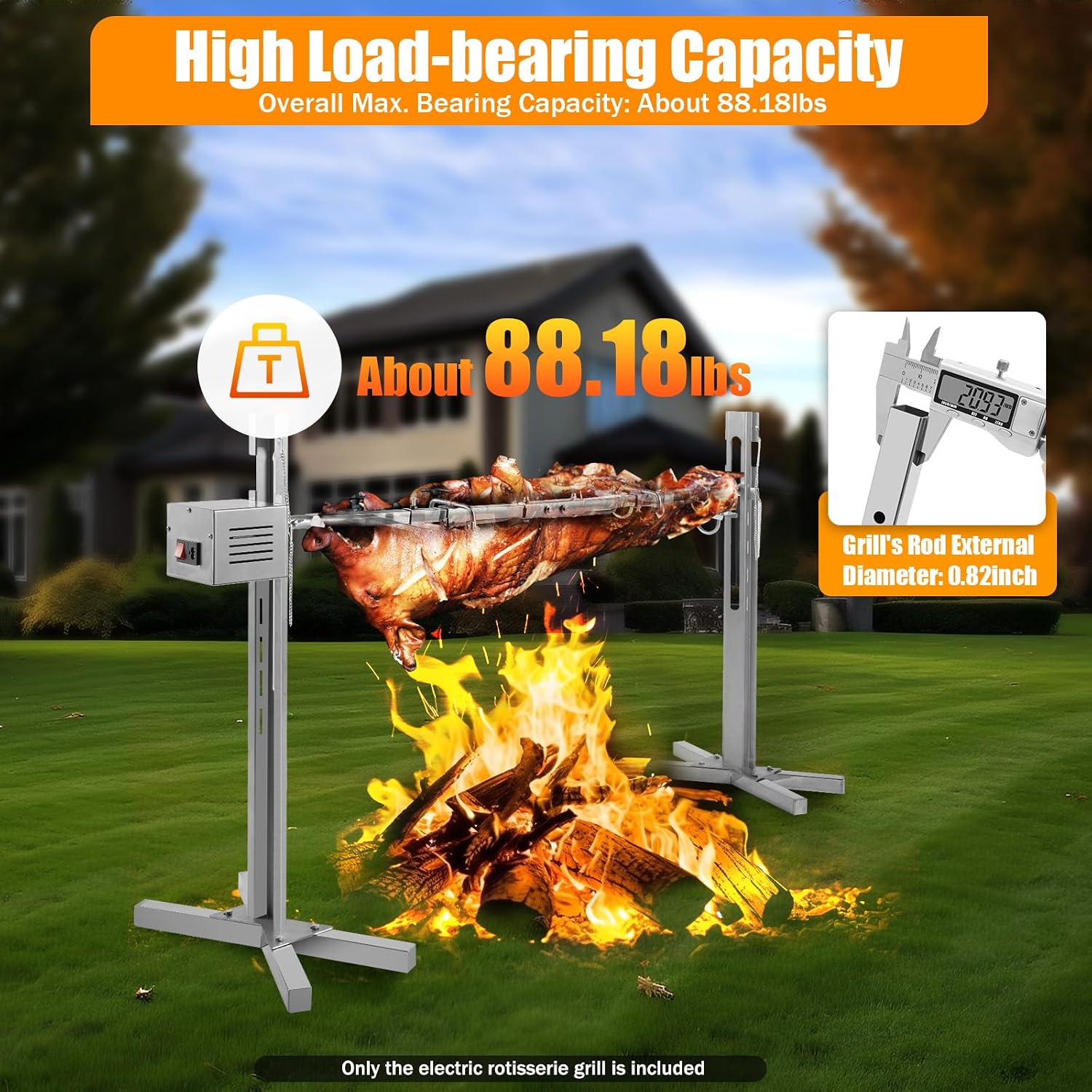 Barbeque Rack,Stainless Steel Hanging Grill Rotisserie,Rotation Camp Fire Cooking Racks,Charcoal Grills,Adjustable Height,with Electric Motor Automatic Rotation,Suitable for Picnics, Camping