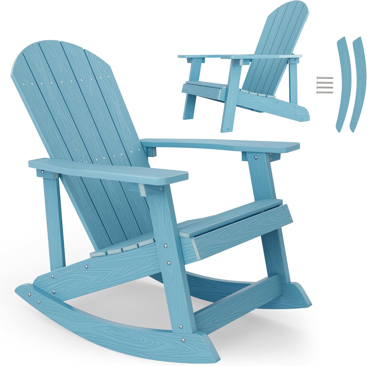 YEFU Outdoor Rocking Chair,Adirondack Rocking Chair,Patio Rocker Chair with Wide Back,Oversized Rocker Chair Look Like Real Wood, for Lawn, Porch, Backyard, Indoor and Garden(Blue)