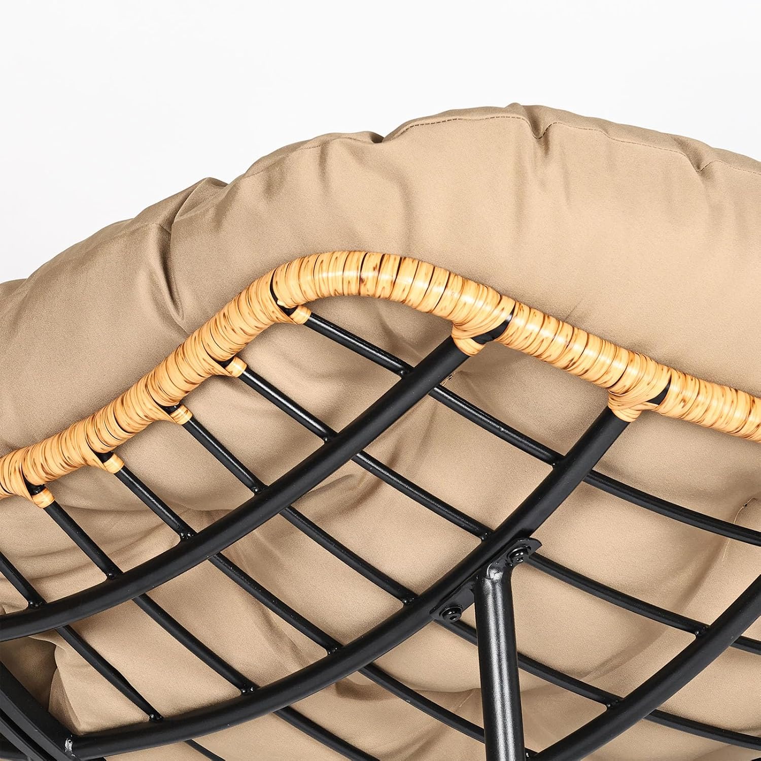 Papasan Chair, Outdoor Rocking Chair with Cushion, 450LB Heavy Duty Egg Chair, Indoor Outdoor Patio Rocking Chairs for Balcony, Porch, Living Room, Bedroom, Lawn, Garden (Coffee.)