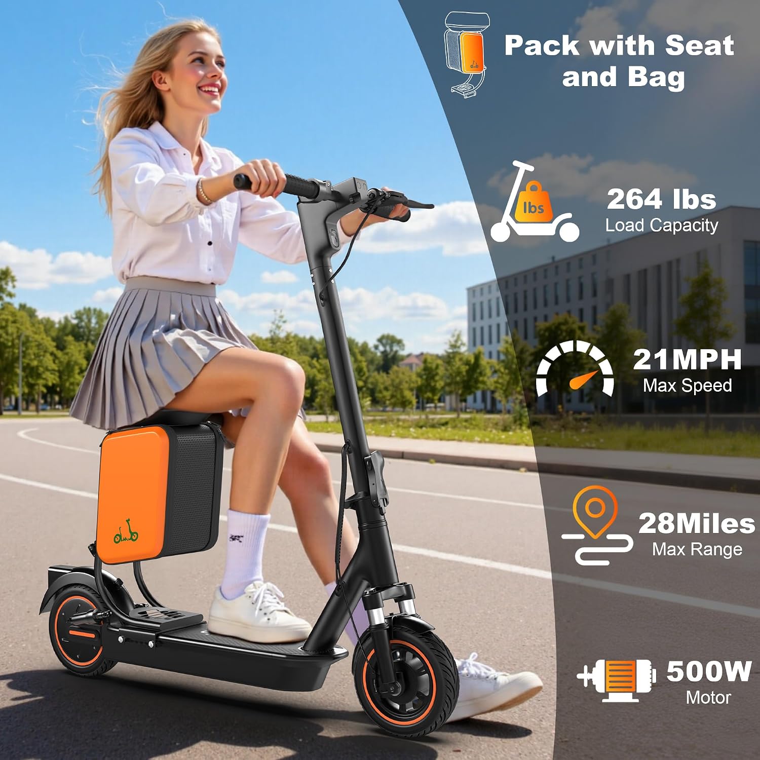 Electric Scooter, 350W/ 500W Motor, 19 MPH to 22MPH, 21 to 40 Miles Range, Dual Suspension, Dual Braking, App Control, Foldable Commuter E Scooter for Adults and Teens