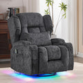 Power Swivel Rocker Recliner Chair with Massage & Heat, Dual Motor Electric Glider Rocking Recliner with USB Ports, Cup Holders & LED Light for Living Room, Home Theater (Grey)