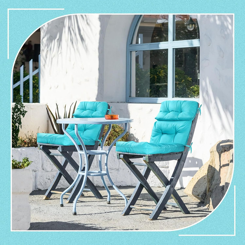 Geelin 8 Pcs High Back Patio Chair Cushion Indoor Outdoor Seat Chair Cushions Back Tufted Patio Rocking Pads Weather Replacement for Furniture (Blue)