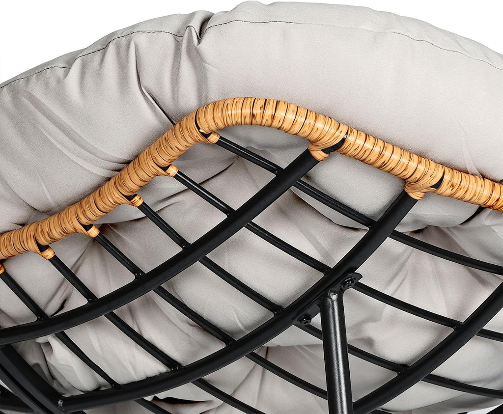 Papasan Chair, Outdoor Rocking Chair with Cushion, 450LB Heavy Duty Egg Chair, Indoor Outdoor Patio Rocking Chairs for Balcony, Porch, Living Room, Bedroom, Lawn, Garden (Light Gray.)