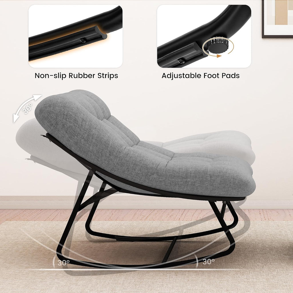 EazeHome Outdoor Rocking Chair with Footrest, Oversized Papasan Rocking Chair with Metal Frame&Cushion, Patio Egg Rocker Lounge Chair for Porch, Balcony, Bedroom, Living Room, Gray