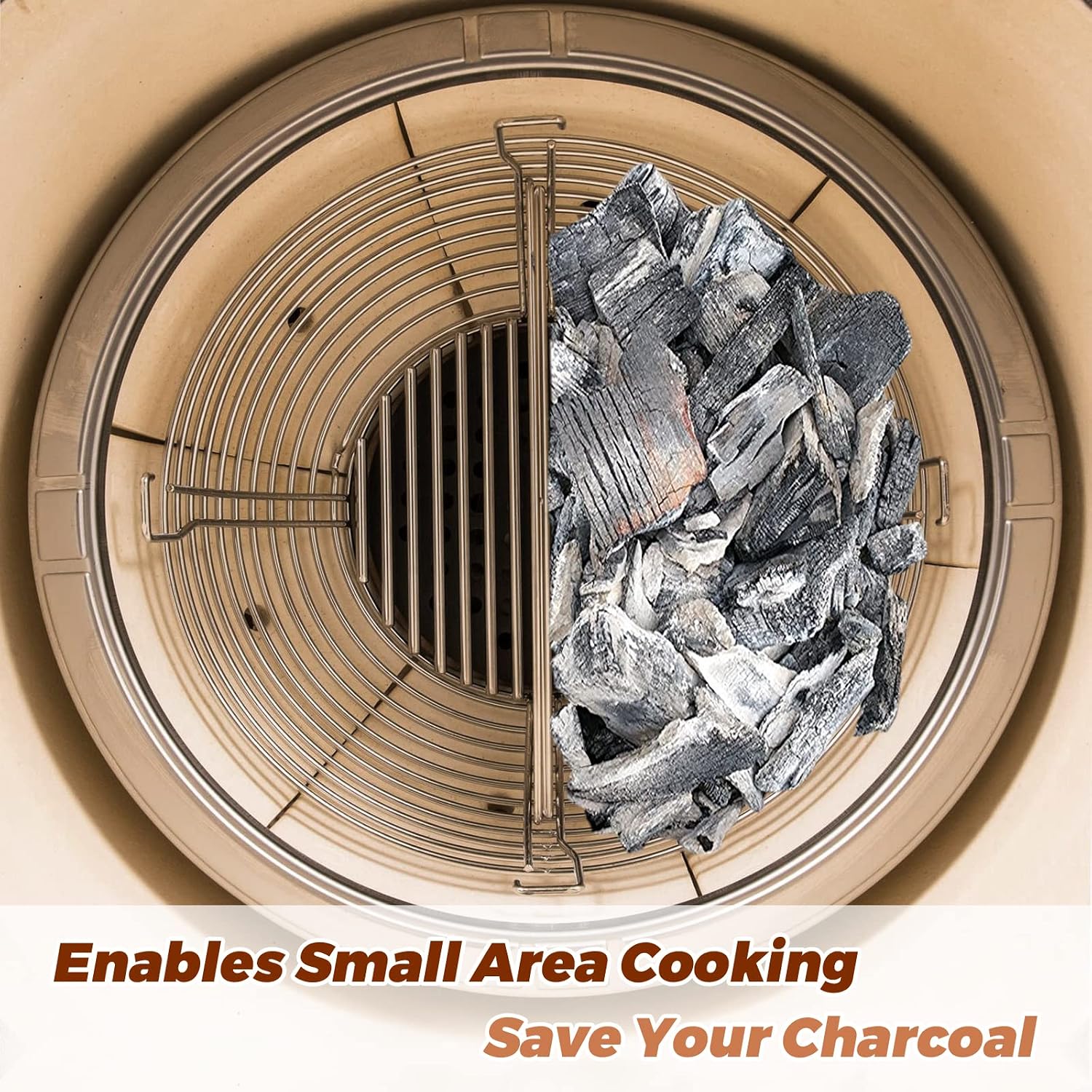 Lump Charcoal Fire Basket Fits for Kamado Joe Big Joe Accessories,stainless Steel Charcoal Ash Basket with Divider Grill Parts for Big Joe