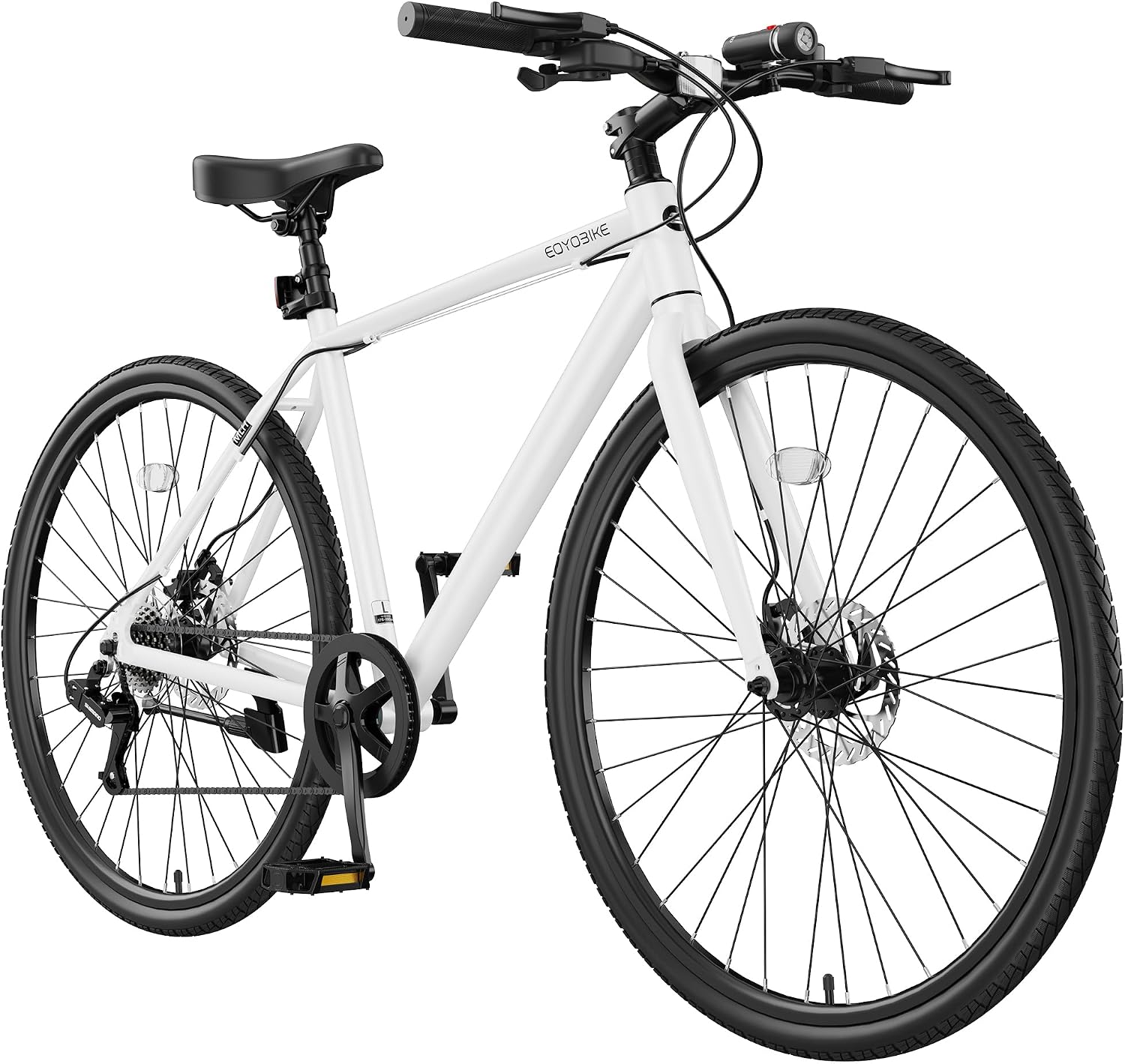 MOONCOOL Hybrid Bike for Men, 700C Aluminum 29LB Ultra-Light 8 Speed Commuter Bike, 350lb Loading, 29' Urban Bicycle, Dual Disc Brakes, for Tall Men&Women, 85% Pre-Assembled