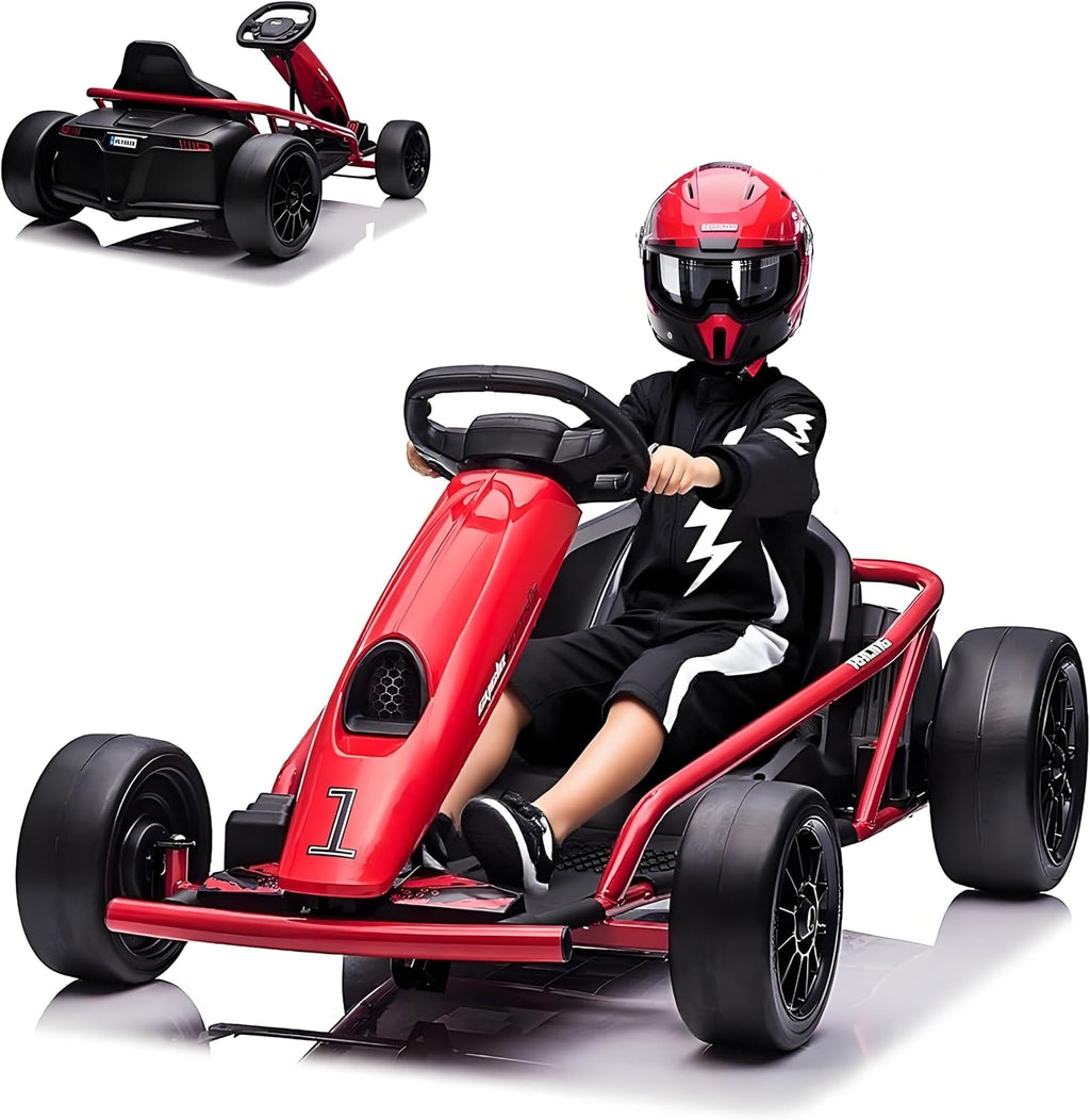 Go Kart, Big Kids Electric Karts, 24v 2 x 300w 8MPH Support for Smooth Slew Drift with Slow Start and Seat Belt for Double Protection, with Musical Horns, Maximum Load 180Lbs, for Kids 8-11 Year