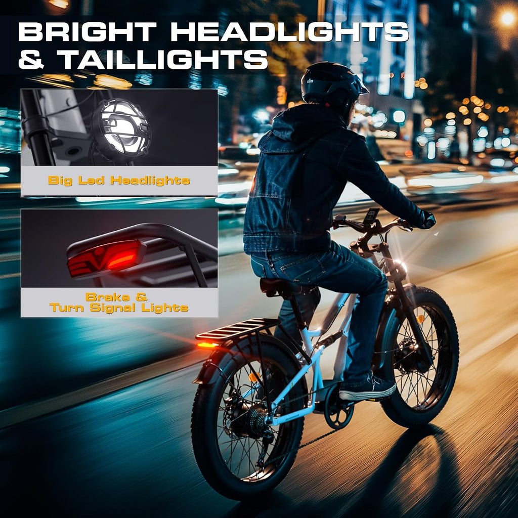 Seemoon Electric Bike for Adults, 52V 20Ah 26' Fat Tire Fast Ebike, up to 100 Miles, Hydraulic Brakes, Off-Road Mountain Hunting AWD Ebike for Men (White&Orange)