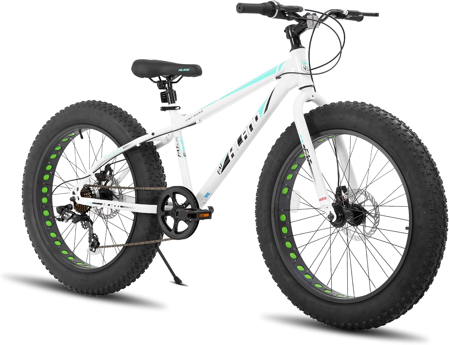 HILAND 24 26 Inch Fat Tire Mountain Bike for Men and Women, High Carbon Steel Frame Beach and Snow Wide Tire Adult Bicycle, 7-Speed and Dual-Disc Brake MTB