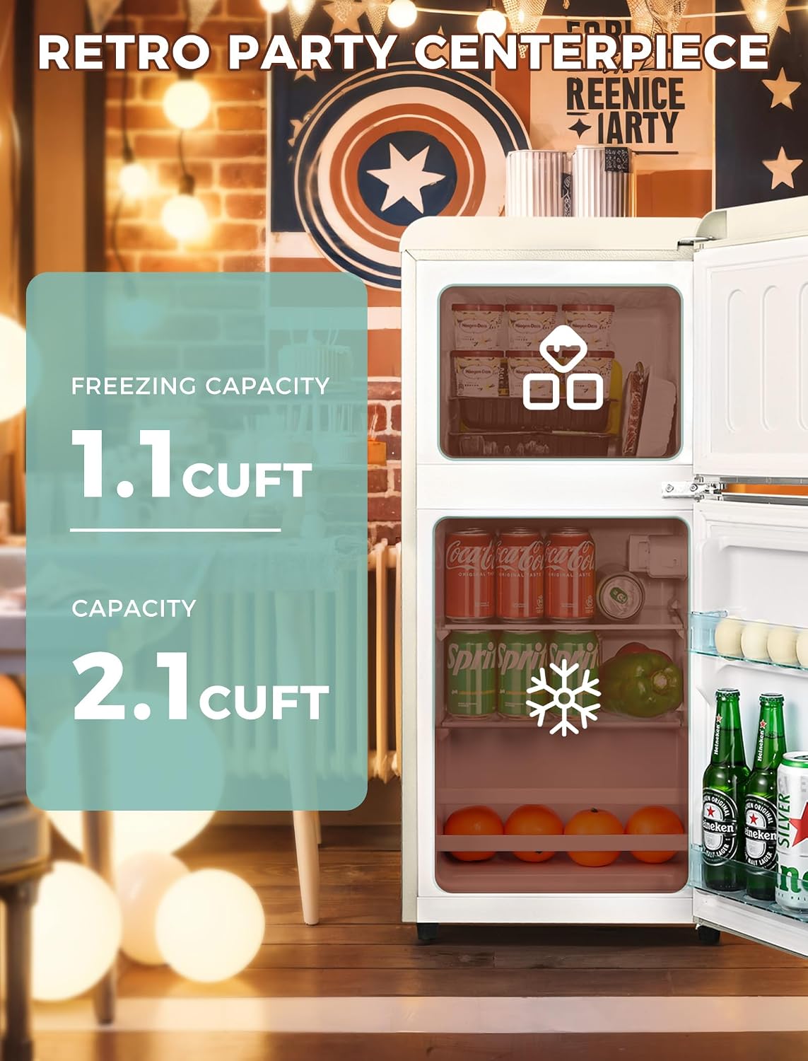 Anypro Fridge with Freezer, 3.2 Cu.Ft Retro Double Door Refrigerator with 7 Level Thermostat, Adjustable Removable Glass Shelves for Bedroom Office Apartment Dorm Bar, White