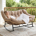 RADIATA Oversized Double Rocking Papasan Chair, Extra Wide Patio Rocker for 2 Adults, PE Wicker Egg Chair with Cushion, Heavy Duty Comfortable Outdoor Furniture for Garden, Balcony or Sunroom