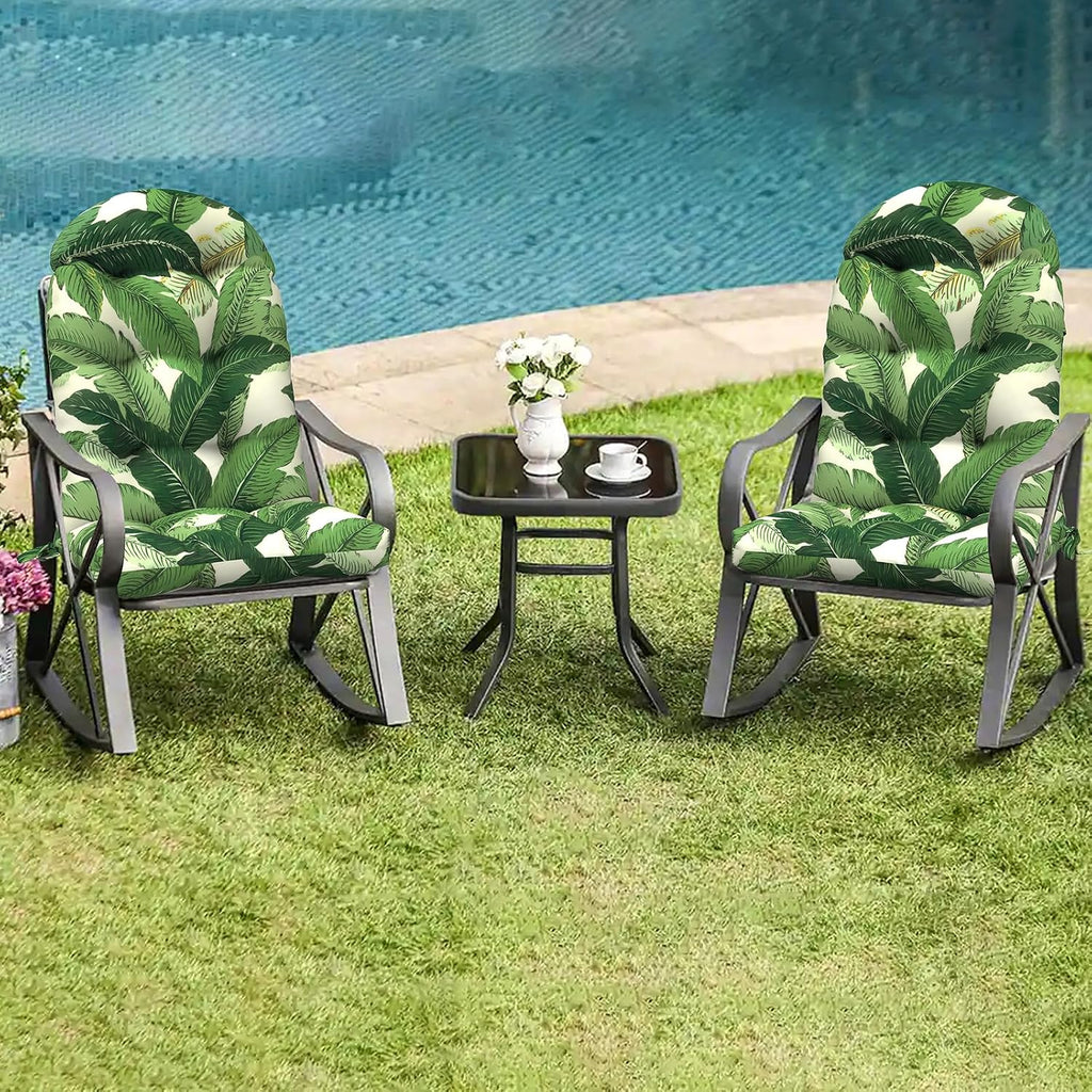LVTXIII Outdoor Adirondack Chair Cushions, 44x19x4 Inch Non-Slip High Back Rocking Chair Cushion, Tufted Seat Cushion for Patio Furniture, Set of 2, Swaying Palms Green