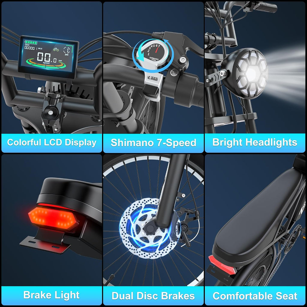 Electric Bike for Adults,48V 20AH - Peak Power 1500/3000W Brushless Motor Electric Bicycle - Max Speed 31-35MPH - Max 80 Miles Range - 20' x 4.0' Fat Tire Dirt E-Bike,7-Speed