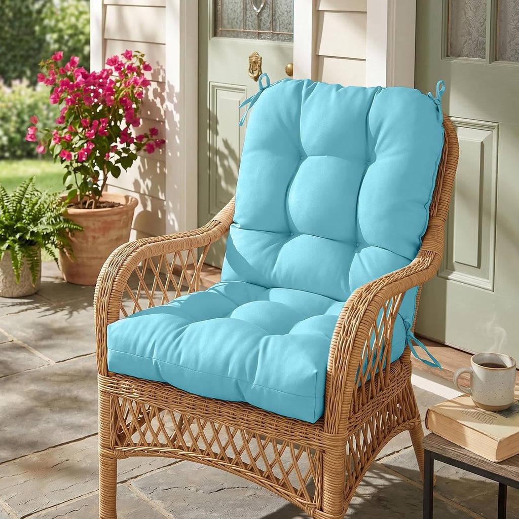 EAGLE PEAK Tufted Outdoor/Indoor Seat/Back Chair Cushions, Set of 2, 42'' x 21'', Aqua Blue