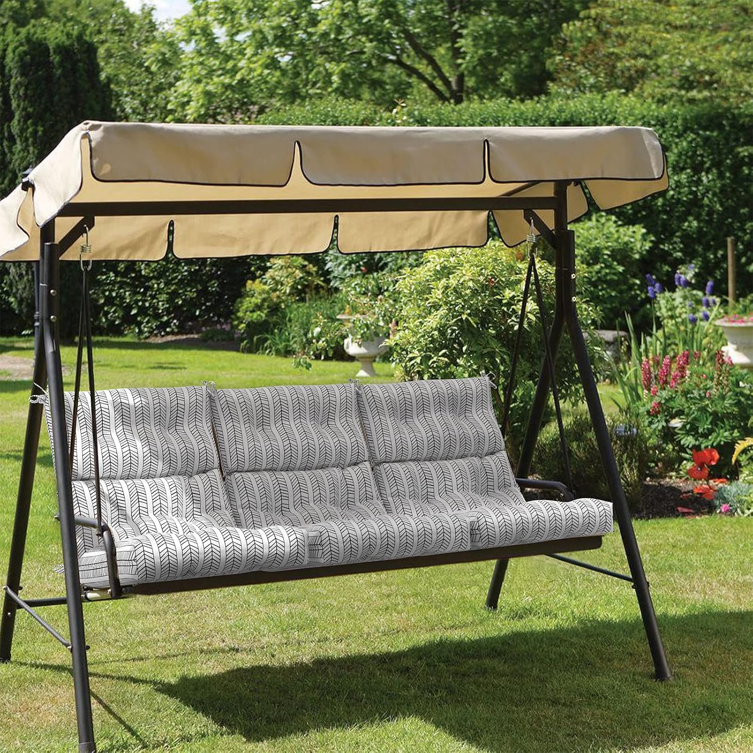 Outdoor High Back Patio Chair Cushions, Tufted Rocking Chair Cushions, Adirondack Cushions for Garden Porch Home Office Chairs Use, 44' x 22' x 4', 2 Pack, Herringbone Black White