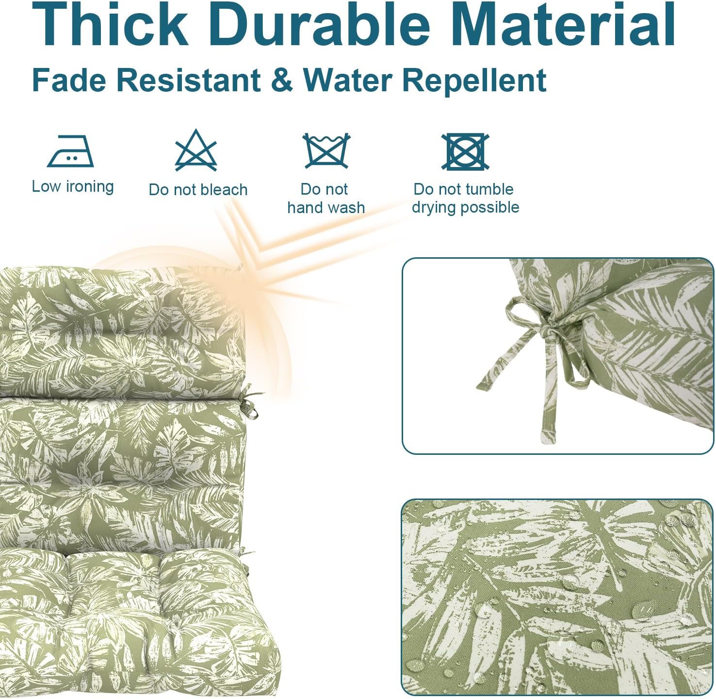 DYTXIII Outdoor High Back Chair Cushions Set of 2, Water Repellent Tufted Rocking Seat Cushions Replacement 44 x 22 Inch, Seat & Back Chair Pads for Patio, Balcony and Indoor Use -Tropical Leaf Green