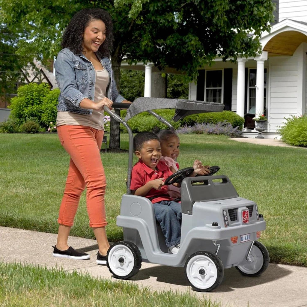 Step2 Side-by-Side Push Around SUV, Kids Push Car, 2 Seats, Stroller Substitute, Includes Seat Belts & Horns, Made of Durable Plastic, Max Weight 100 lbs., for Toddlers 1.5-5 Years Old, Gray