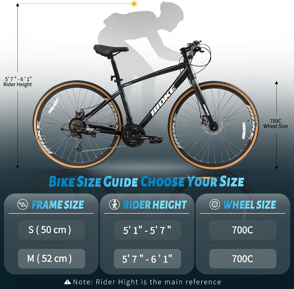 DEYGIA Hybrid Bike, 24-Speed 700C Wheel Hybrid Bicycle with Dual Disc Brakes, Trigger Shifting, Internal Wiring Frame, Lightweight City Commuter Bicycle for Men Women Adult, Multiple Colors