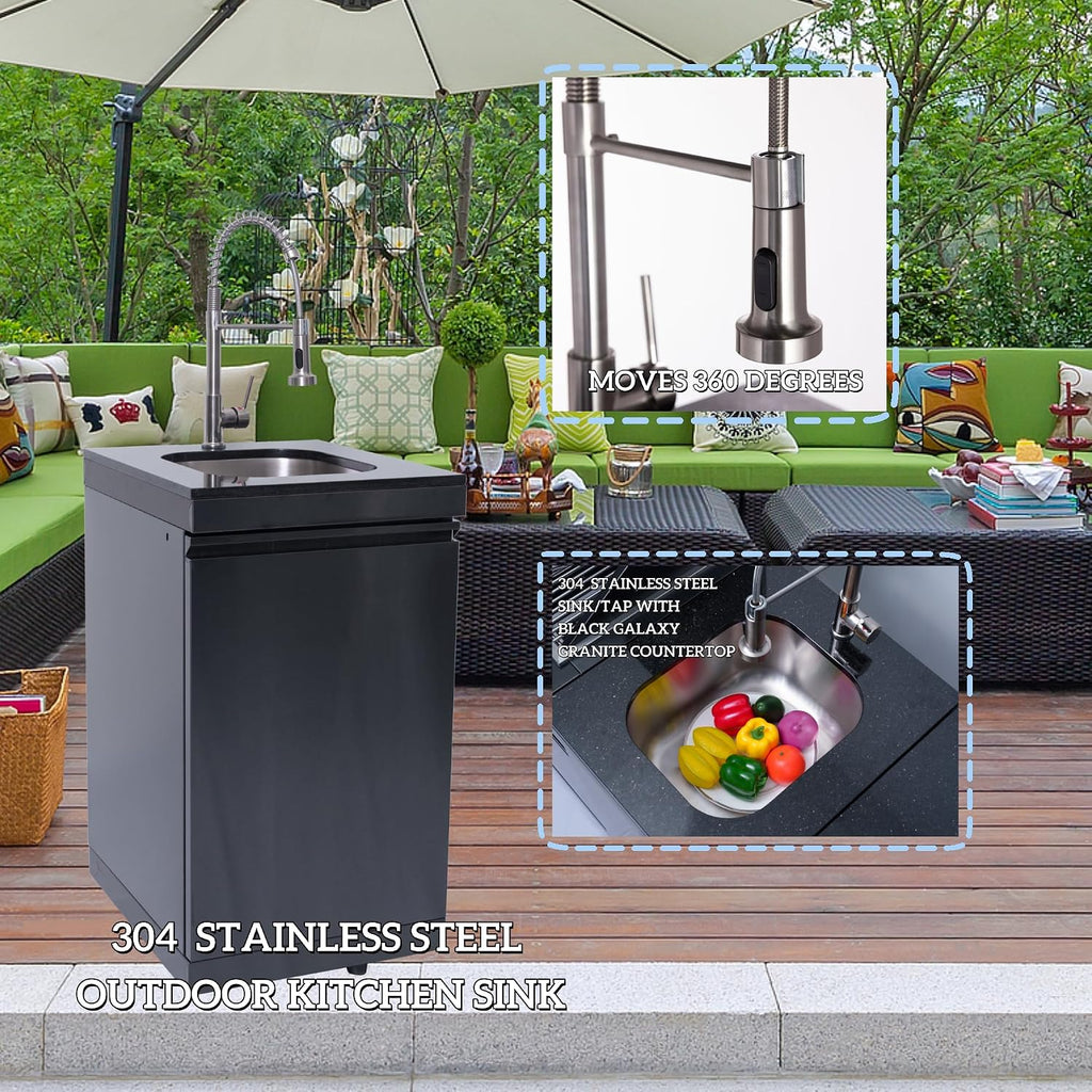 82' Outdoor Kitchen Island with 6 Burner Grill, Sink & Beverage Fridge, 85,000 BTU BBQ Grill Station for Backyard Entertaining, 304 Stainless Steel Patio Cooking Island,Black