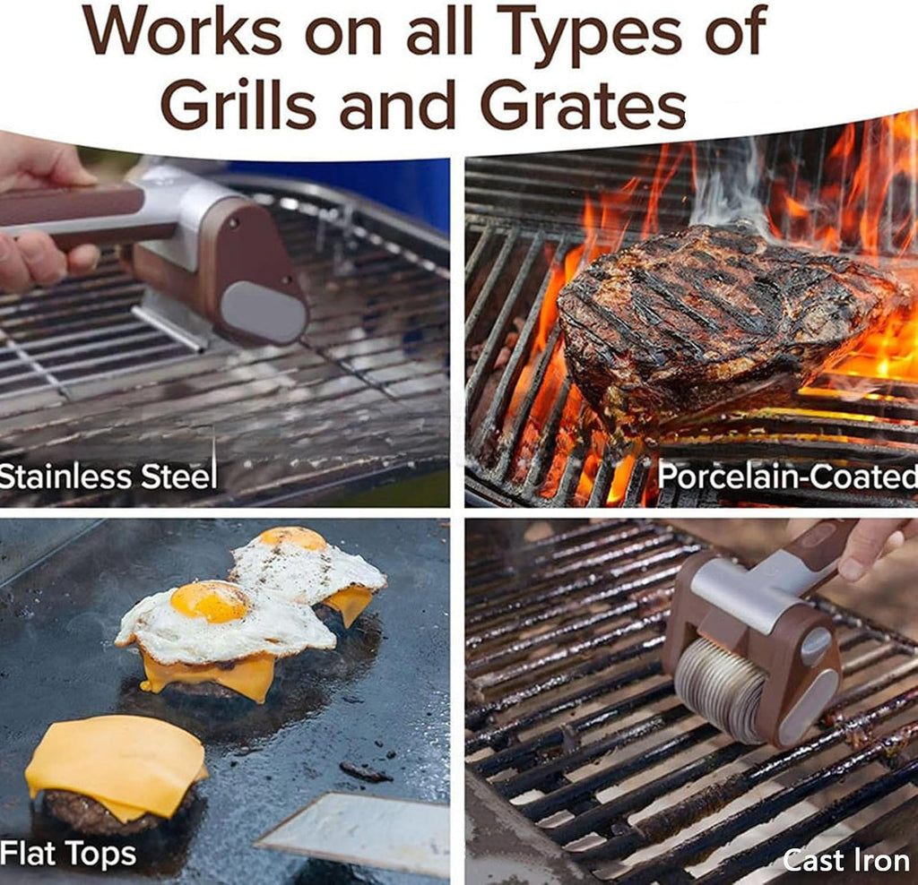 Spinning Grill Brush with Led Rechargeable Electric Grill Stainless Steel Brush Detachable 350 RPM Stainless Roller Blast Away Burnt-On Food,for Outdoor BBQ