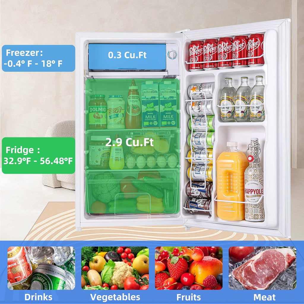 BANGSON Mini Fridge with Freezer, 3.2Cu.Ft, Single Door Small Refrigerator, Energy-Efficient, Low Noise, Small fridge for Bedroom Dorm and Office, White