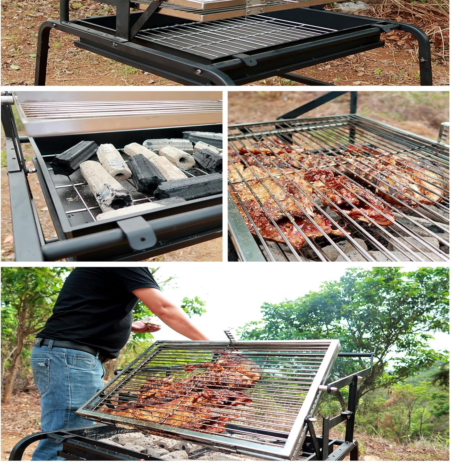 360° Rotating Charcoal Grills portable Charcoal Grills, Stainless Steel Outdoor BBQ Grill, Large Liftable Charcoal Grill, Barbecue Grill Suitable kebab grill for Multiple People