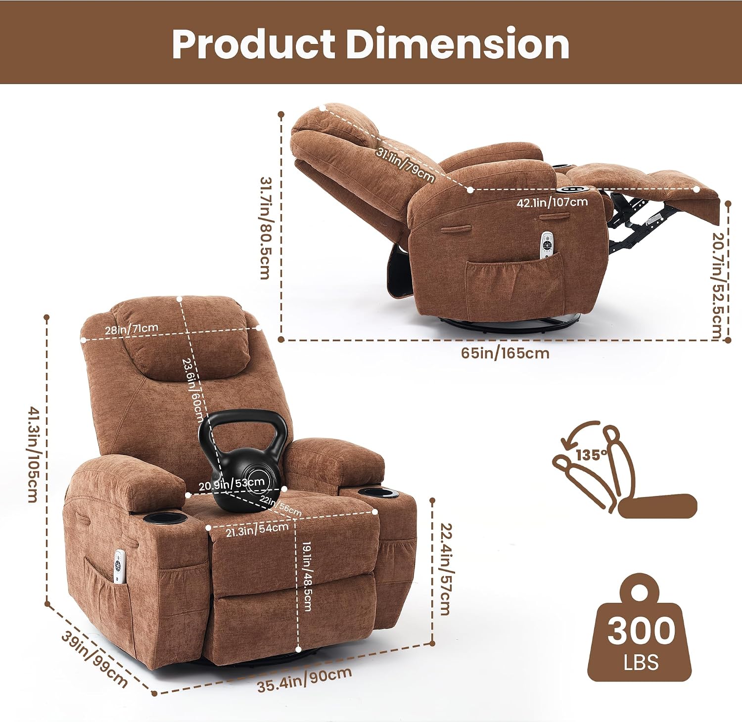 GarveeHome Recliner Chair, 360 Swivel Rocker Recliner Chair for Adults with Massage and Heat, Manual Glider Rocking Chairs for Living Room, Nursery