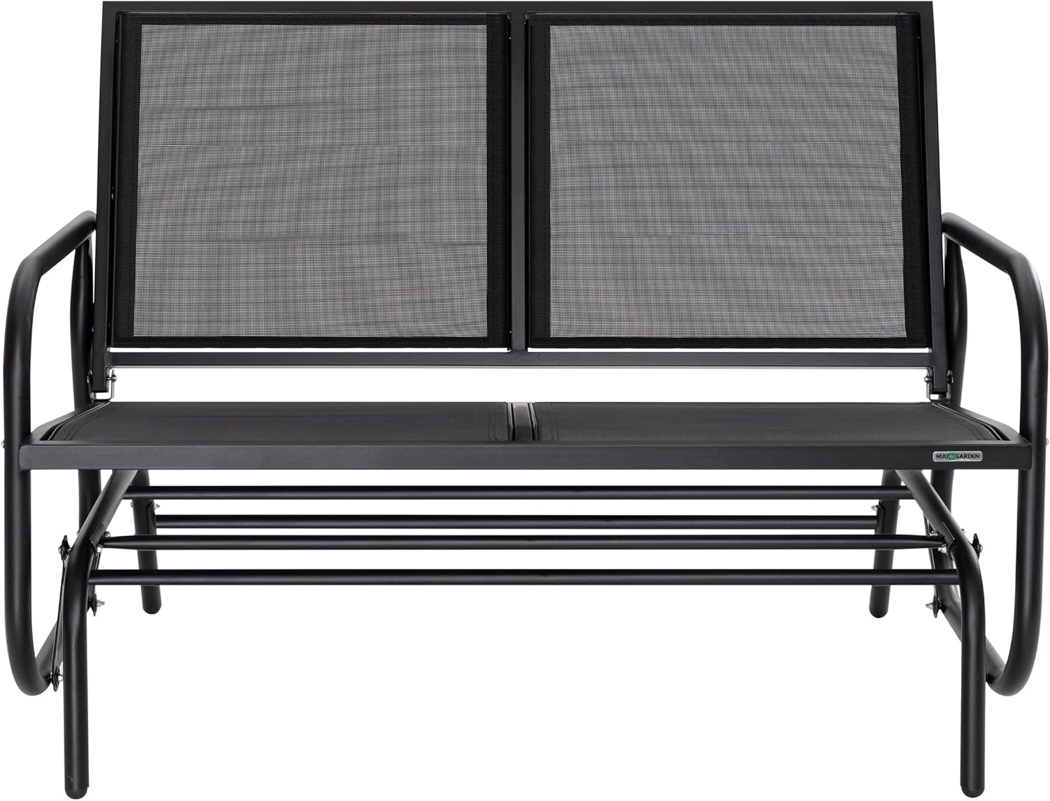 NUU GARDEN 2 Person Outdoor Glider Bench Patio Glider, Patio Glider Swing Chair with Powder Coated Steel Frame and Breathable Seat Fabric, Black Outdoor Loveseat, Black