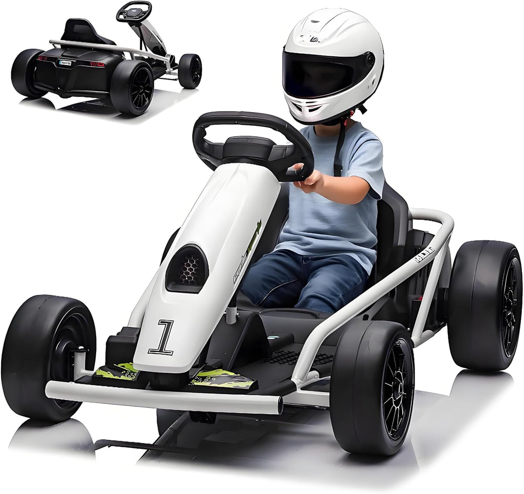 Go Kart, Big Kids Electric Karts, 24v 2 x 300w 8MPH Support for Smooth Slew Drift with Slow Start and Seat Belt for Double Protection, with Musical Horns, Maximum Load 180Lbs, for Kids 8-11 Year