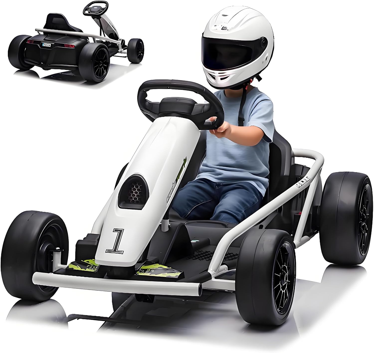 Go Kart, Big Kids Electric Karts, 24v 2 x 300w 8MPH Support for Smooth Slew Drift with Slow Start and Seat Belt for Double Protection, with Musical Horns, Maximum Load 180Lbs, for Kids 8-11 Year