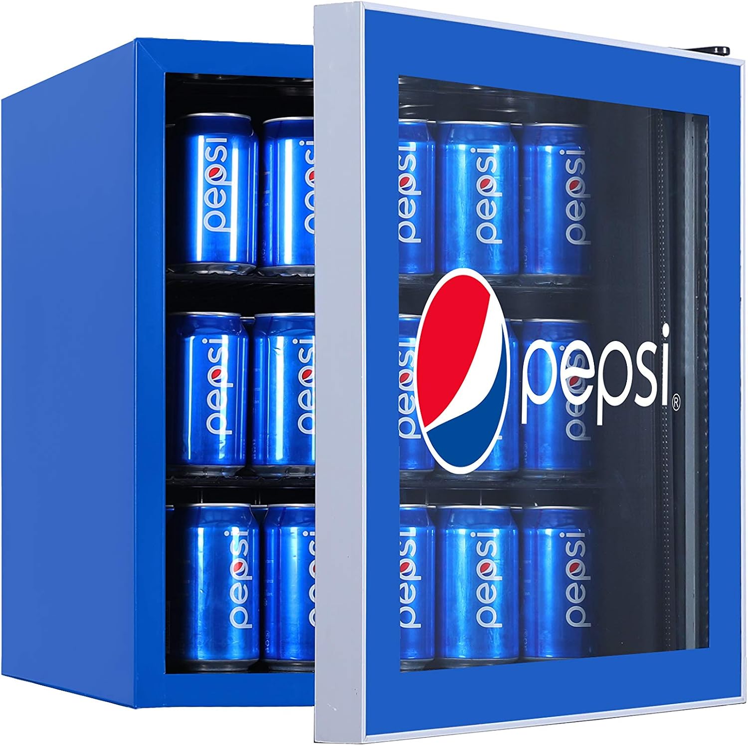 CURTIS MIS165PEP Pepsi Mini Beverage Cooler - 70 Can or 17 Bottles Drinks Fridge with Glass Door for Soda + Adjustable Thermostat, Perfect for Home, Office, or Dorm, 1.8 cu ft