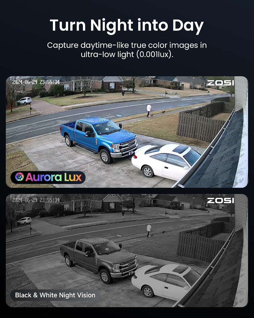 ZOSI 4K 8MP 16CH PoE Security Camera System, 8pcs 3K 5MP C186 Aurora Lux True Full Color Night Vision Outdoor Indoor PoE Wired Cameras, Person/Vehicle Alerts, Light & Siren, Two-Way Talk, with 4TB HDD