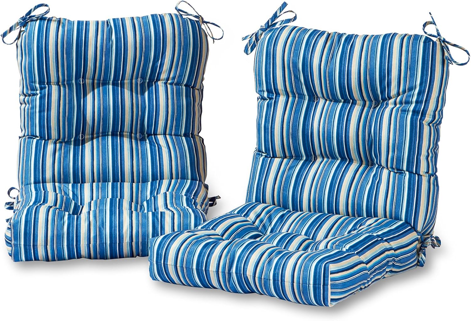 Greendale Home Fashions Outdoor 42x21-inch Seat/Back Chair Cushion (Set of 2), Steel Blue Stripe