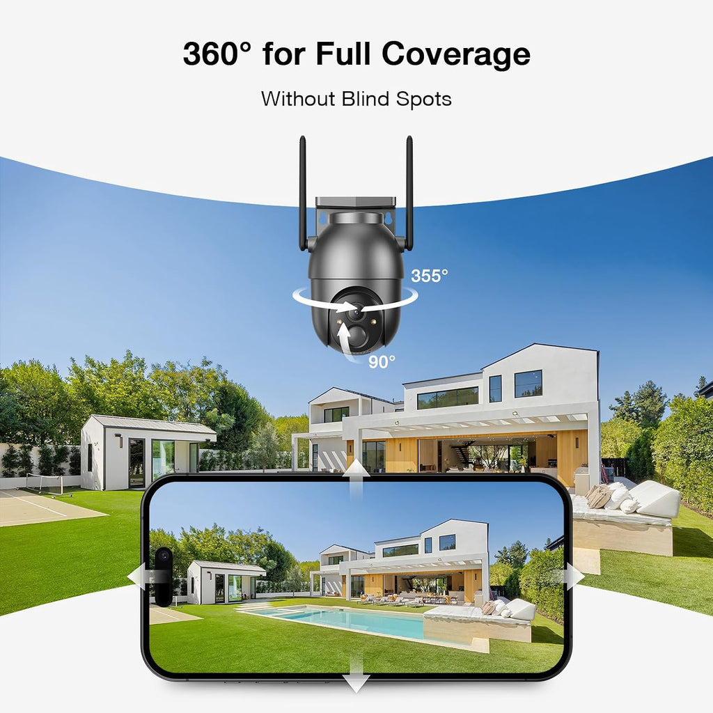 Aume 4MP Security Cameras Outdoor Wireless, No Subscription, 2-Cam Kit, Solar-Powered, Home Security Camera System with 360° Pan & Tilt, Color Night Vision, Easy Setup, 5GHz & 2.4GHz Router Compatible