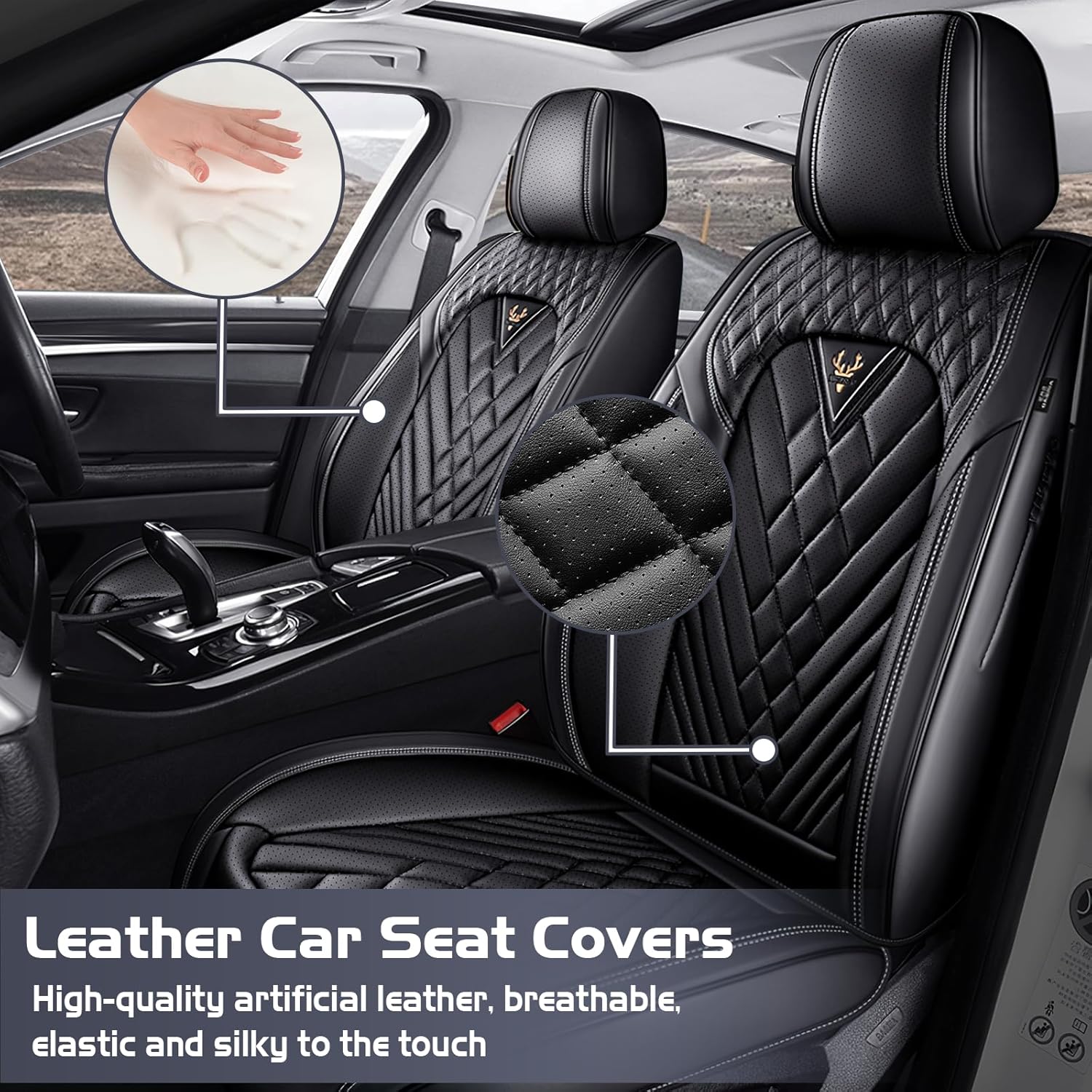 Car Seat Covers for Dodge Journey 2009-2020, Waterproof Nappa Leather Full Set Seat Cover, Anti-Slip and Comfortable Automotive Seat Protector&Accessories(Black)