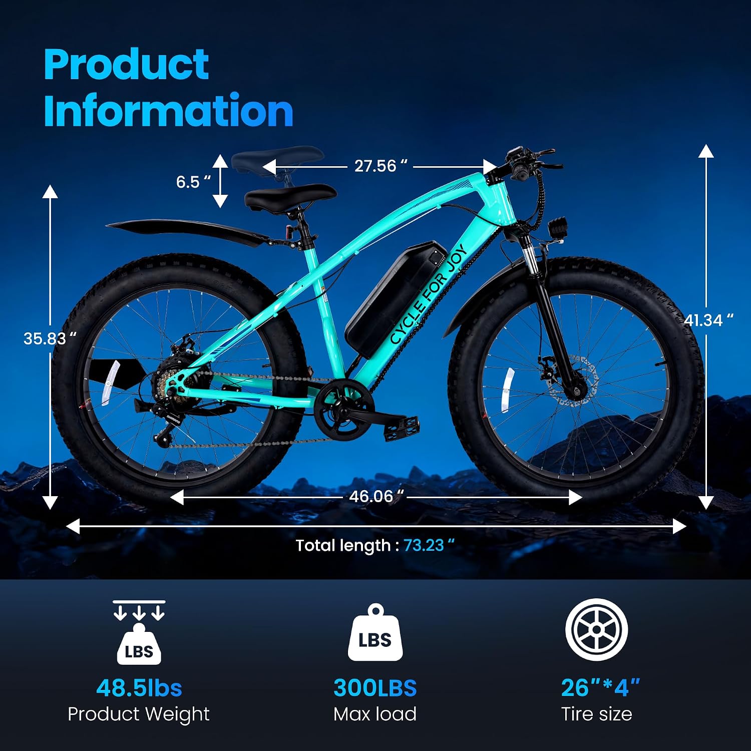 Electric Mountain Bike for Adults, 1500W Peak 72Miles + 28 MPH, 26'x4' All-Terrain Fat Tire E Bike with Removable Battery, 7 Speed Front Suspension, Dual Brake, LCD & Horn(TUV & UL2849)