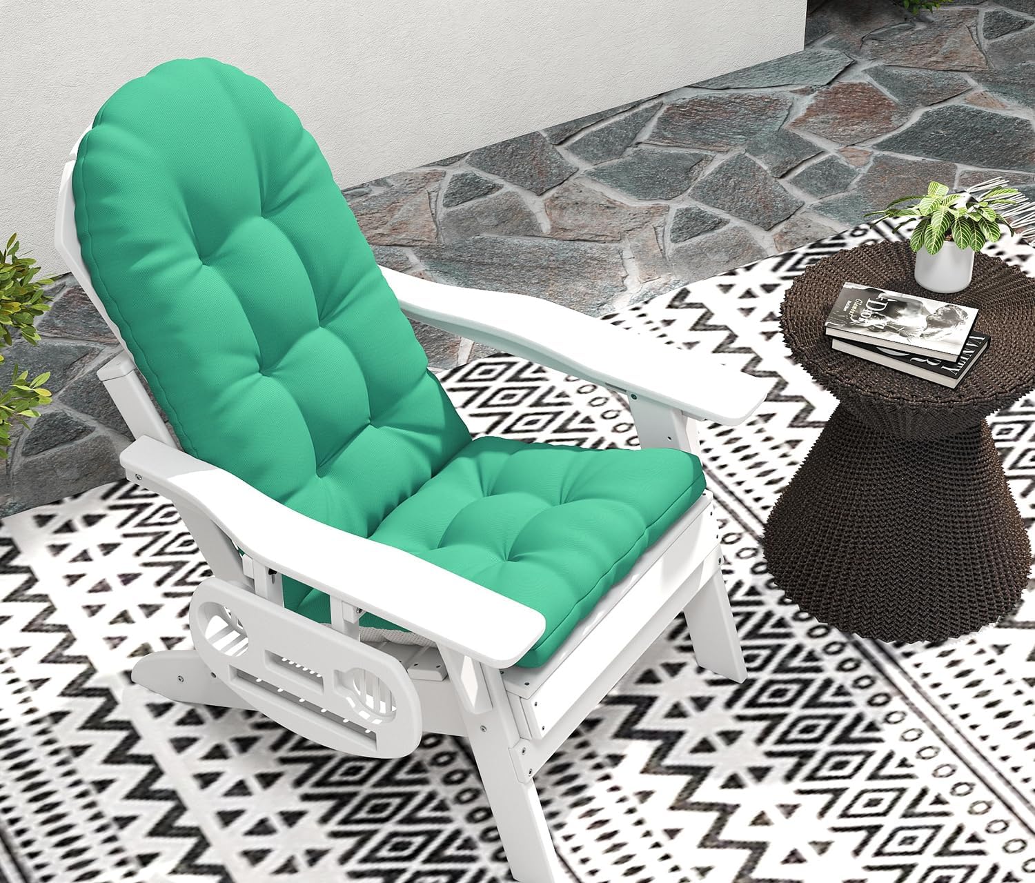 NAVINE Adirondack Chair Cushion Set of 4, Thickened Patio Chair Cushions with Ties, Waterproof and UV-Protected Rocking Chair Cushion for Indoor and Outdoor, Green.