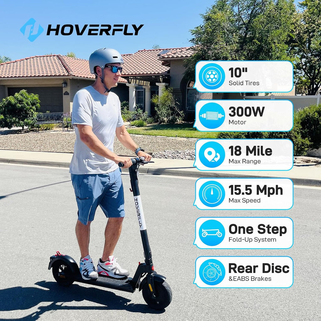HOVERFLY X1/X3/X5 Electric Scooter for Adults, Anti Flat 8.5'/10'' Solid Tire, Max 10/18/25 Miles Range and 15.5/20Mph Speed Power by 250W/500W Motor, Foldable Commuting E Scooter with EABS&Disc Brake