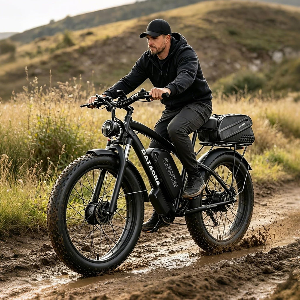 DATAONA 6500W Dual Motor Ebike for Adults Men 20MPH - Fast Electric Bike with 52V 32Ah Battery Up to 100 Miles, Lockable Suspension 24' Fat Tire Electric Bicycle for Off-Road Mountain Snow Commuter UL