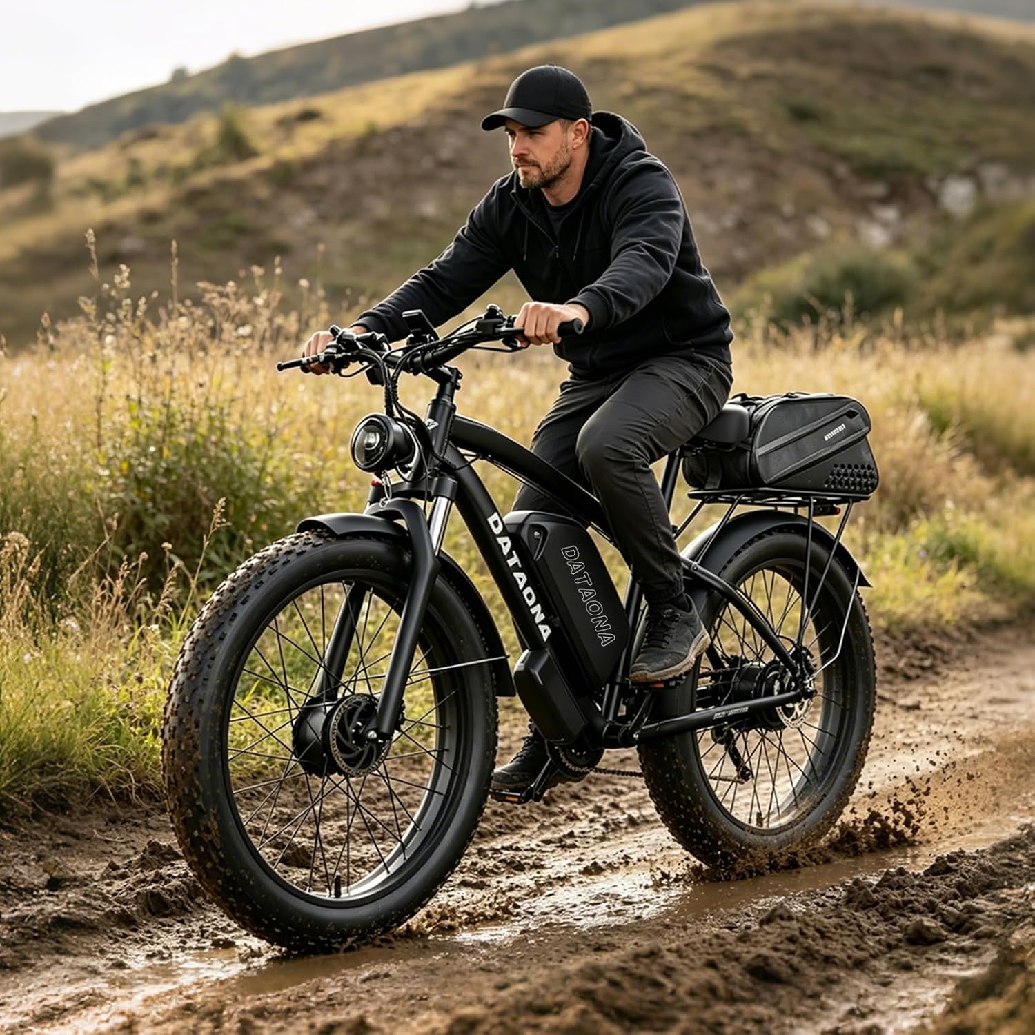 DATAONA 6500W Dual Motor Ebike for Adults Men 20MPH - Fast Electric Bike with 52V 32Ah Battery Up to 100 Miles, Lockable Suspension 24' Fat Tire Electric Bicycle for Off-Road Mountain Snow Commuter UL