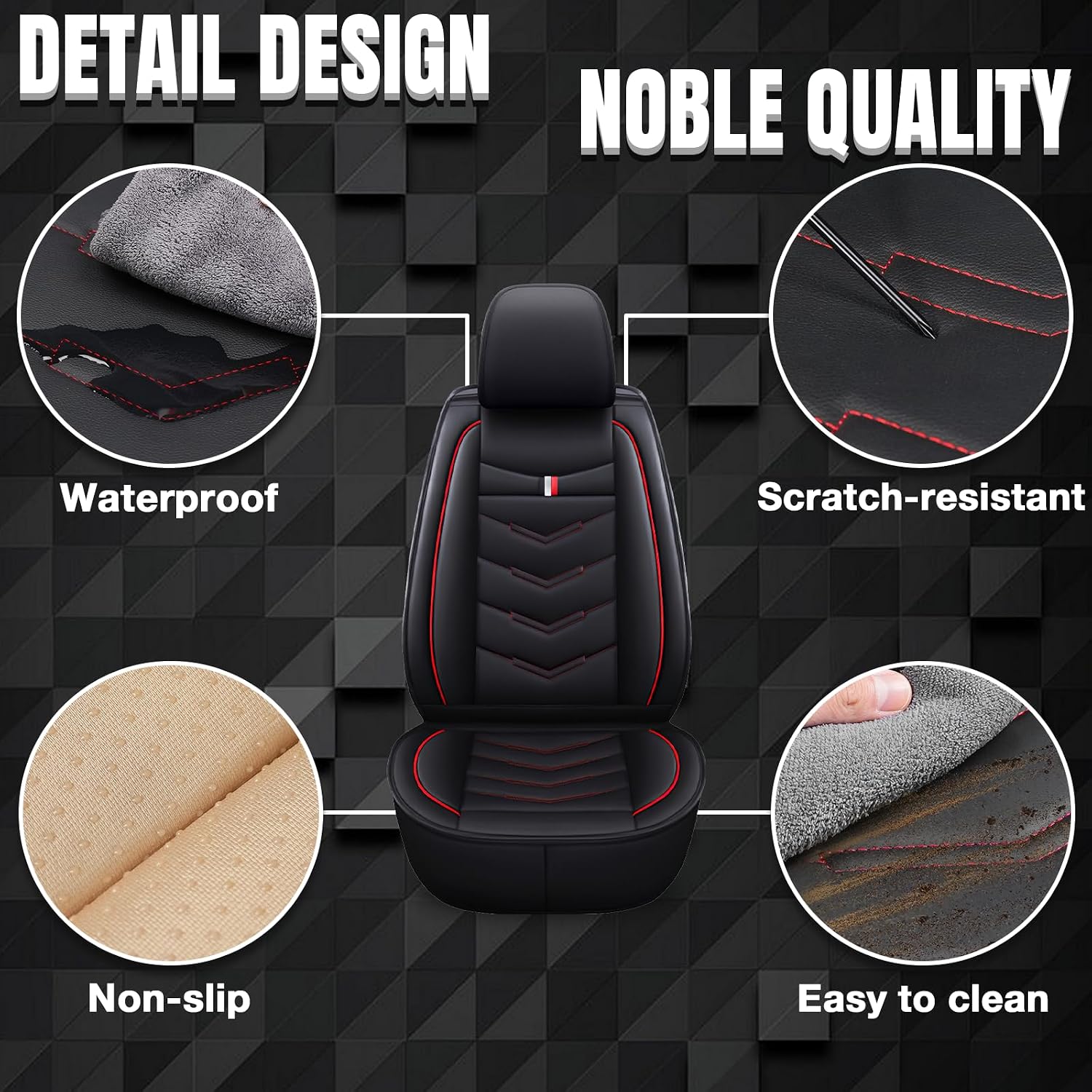 Car Seat Covers Fit for Hyundai Santa Fe 2003-2026, Leather Seat Covers for Car, Waterproof Non-Slip Durable Car Seat Protector(5 Seats,Black Red)