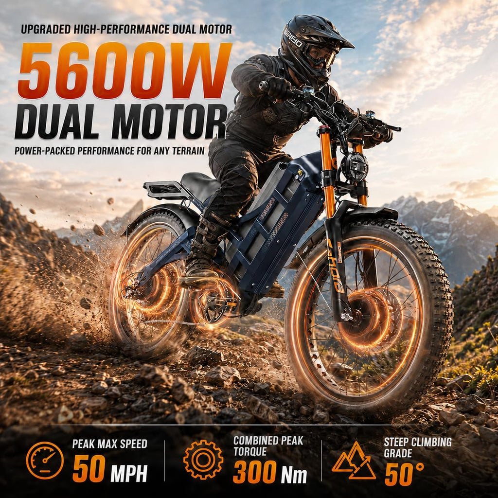 eAhora Romeo Pro 3 Electric Bike for Adults, 5600W 50MPH Dual Motor Ebike, 60V 80AH 250Miles Long Range Electric Bike, 26' *4.0 Fat Tire Electric Mountain Bike Full Suspension Off-Road E-Bike