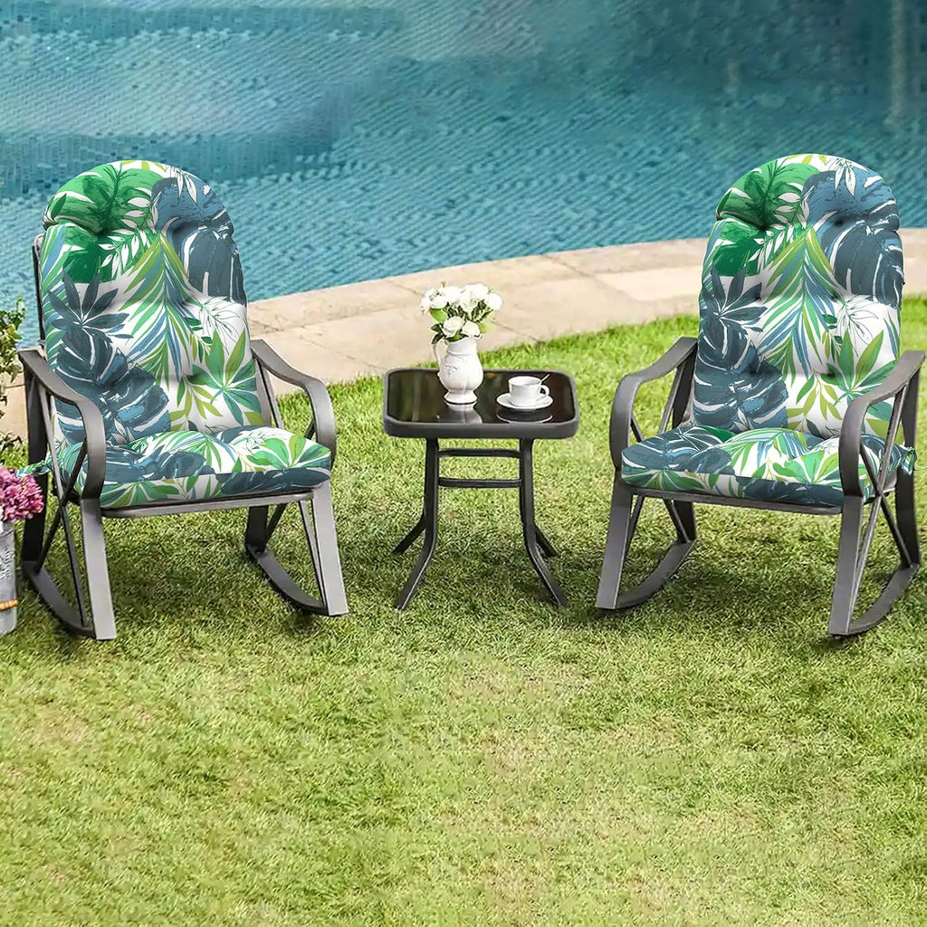 LVTXIII Outdoor Adirondack Chair Cushions, 44x19x4 Inch Non-Slip High Back Rocking Chair Cushion, Tufted Seat Cushion for Patio Furniture, Set of 2, Islamorada Blue Green
