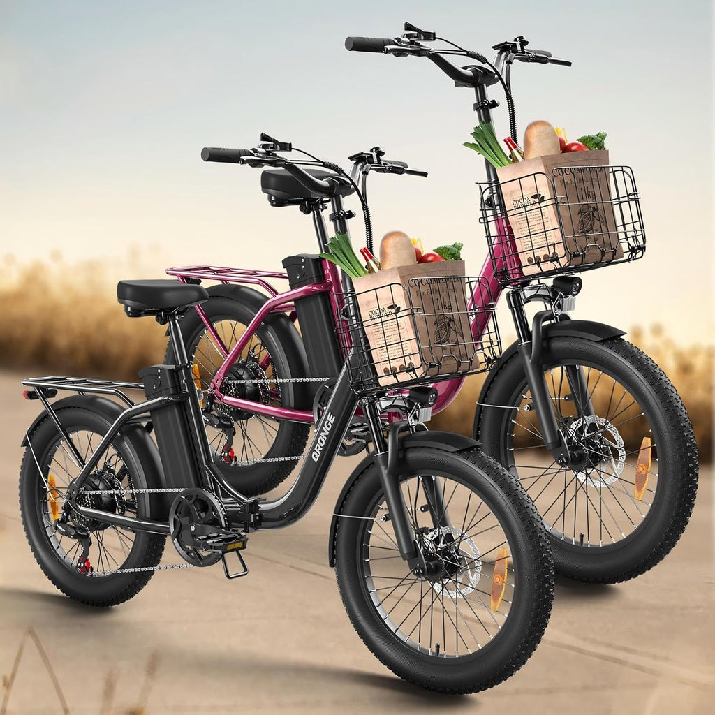 QRONGE Electric Bike, 1000W Peak Folding Electric Bike, 486Wh 70 Miles Range Ebike, Waterproof Removable Battery, 7 Speed, 25 MPH Max, 20' Step-Thru Bicycle with Front Basket